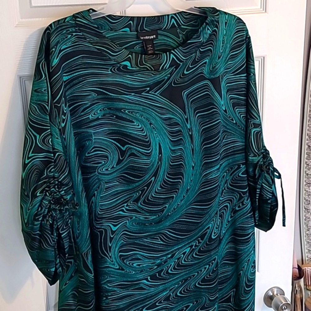 Abstract Mod 60s swirl sleeves cocktail clubbing minidress Sz 26/28 Lane Bryant - Picture 6 of 11